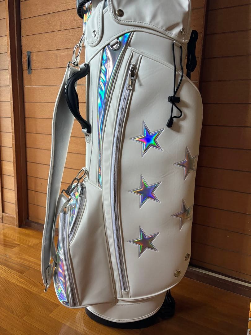 新品未使用☆タグ付き☆FIVESTAR☆ゴルフバッグ☆ホワイト☆星柄☆スタンド式