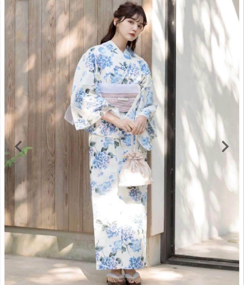 DITA ディータ 浴衣 湊色の水彩紫陽花 白 水色