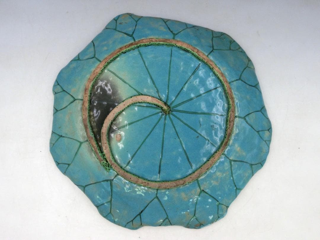 時代物 萬古焼 古萬古 鶴文 蓮型 蓮葉 皿 大皿 良品 骨董 古玩 傷なし