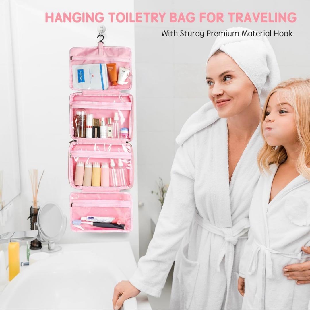 ハンギングトラベルトイレタリーバッグ 防水 トラベルボトル付き 吊り下げ式