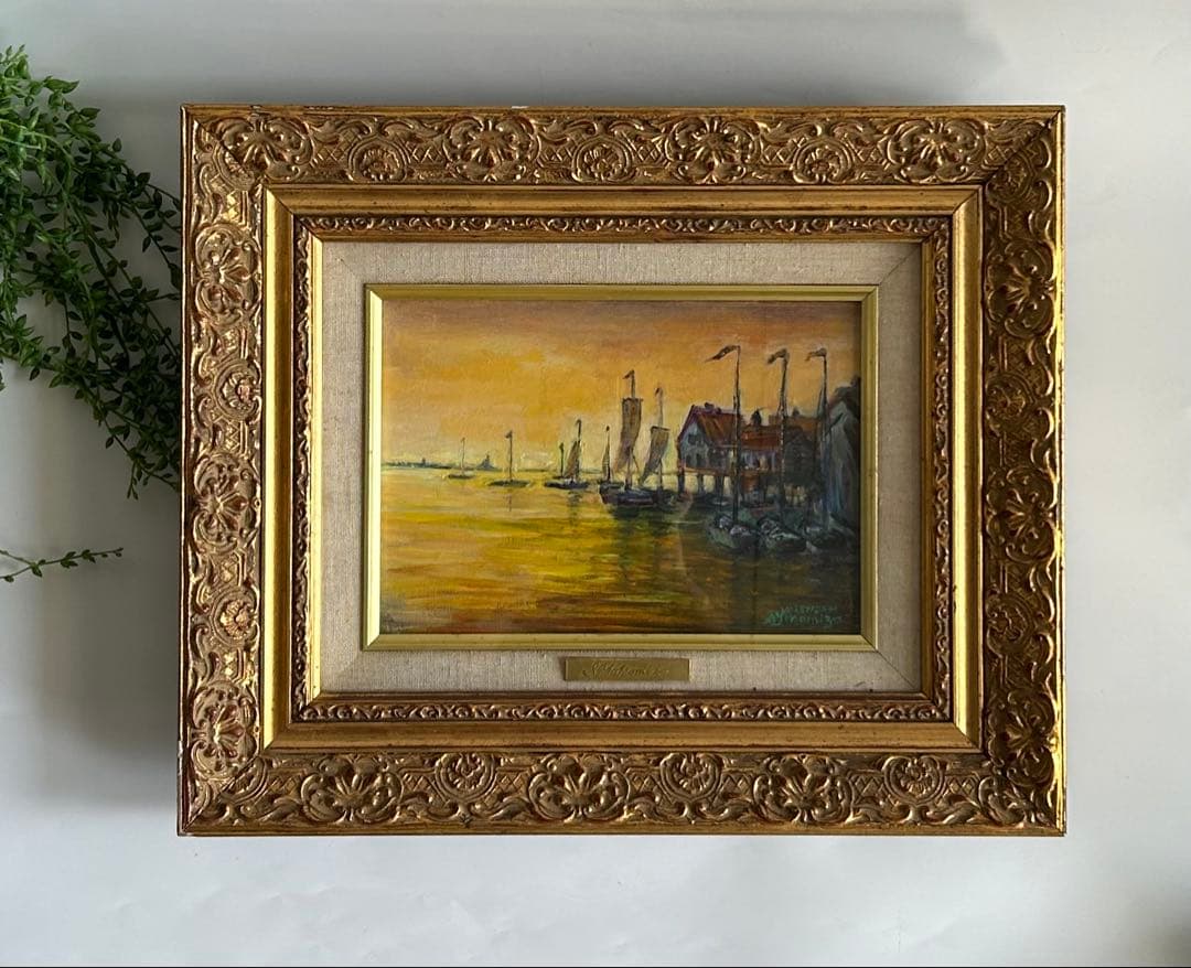 油彩画 Volendam 作家銘あり　額絵　美術品