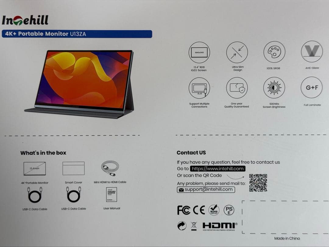 Intehill U13ZA モバイルモニター 4K+ ノングレア 16:10