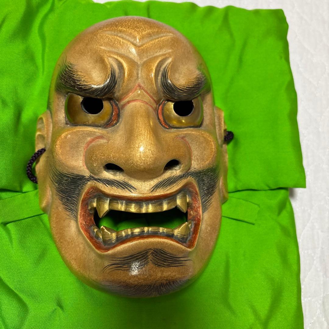 木製能面 金色 茶色