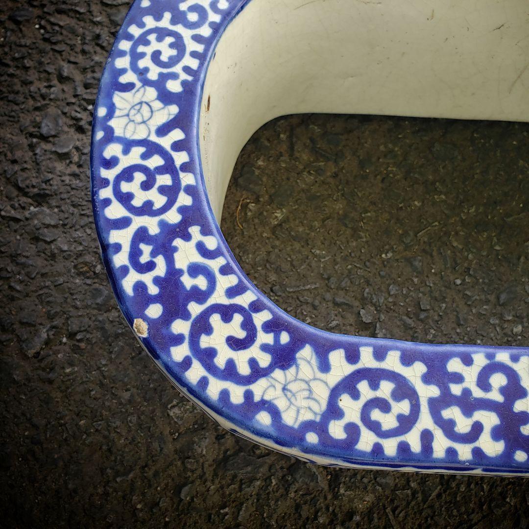 染付　便器　陶器　明治　白抜蛸唐草　古伊万里