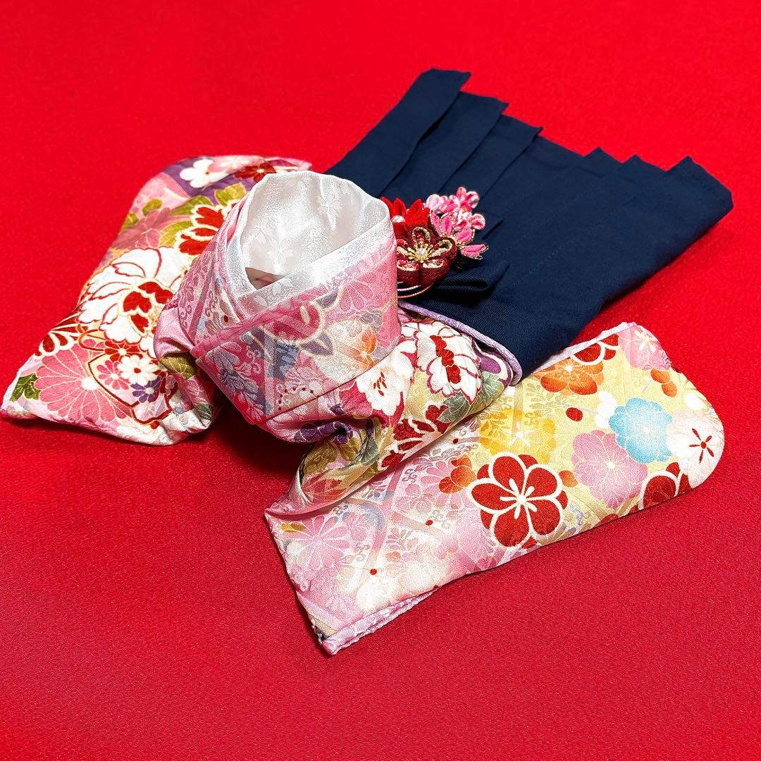 即納✨犬の袴 女の子用本格袴 S ピンク×紺 犬服 着物