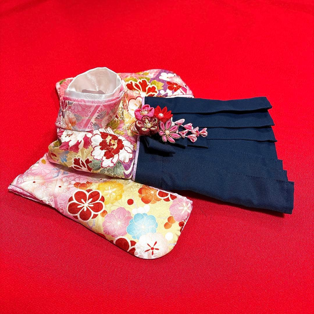 即納✨犬の袴 女の子用本格袴 S ピンク×紺 犬服 着物