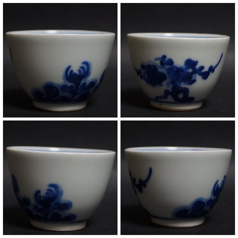 煎茶道具 大明宣徳年製 古染付『梅菊図』煎茶碗五客セット/ 煎茶道具☆時代物☆