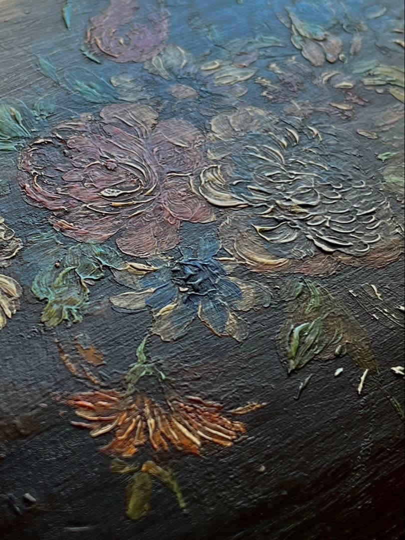 ◆フランスアンティーク｜手作り古い木箱、手書き油絵花小物入れアールヌーボー絵画