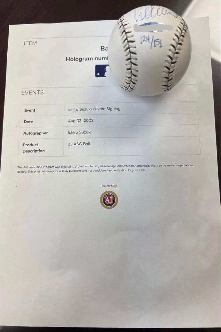 祝MLB殿堂入り！イチロー 直筆サインボール 2003オールスター限定