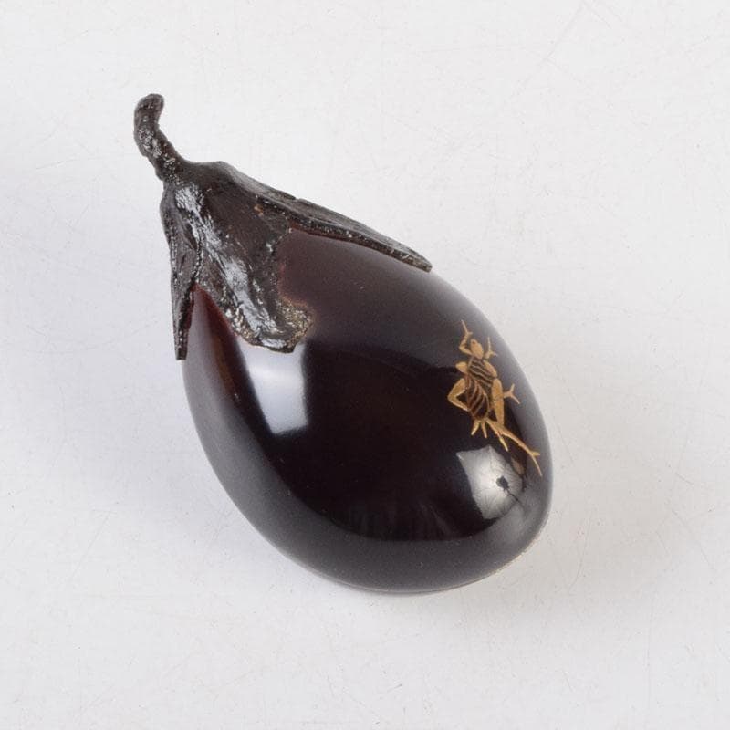 茶道具　輪島塗　川岸充雅作　乾漆造り　昆虫蒔絵　茄子香合　共箱　C　9194