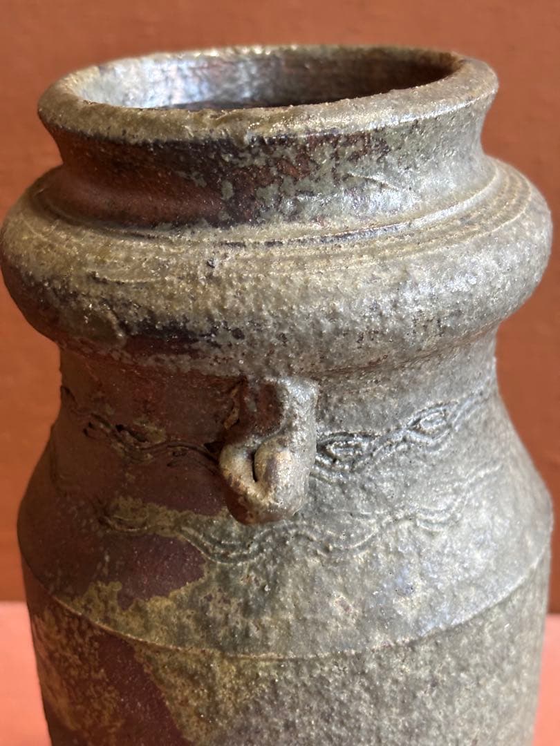 幻の窯　泥走舎(走泥舎)田土灰釉捻三筋彫文筒瓶八木一夫鈴木治　検オブジェ