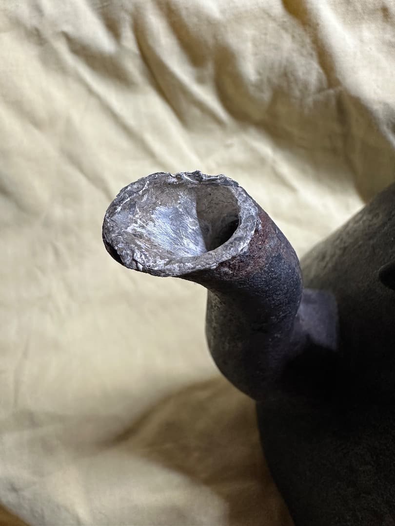 大正鉄瓶・南部「厳鷲堂」鉄瓶・銅蓋・銀摘み・銀篏注ぎ口