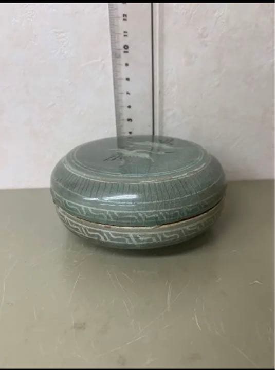 李朝•高麗　鹤紋香合 骨董　古美術　唐物　コレクション　アンティーク　江戸 青磁