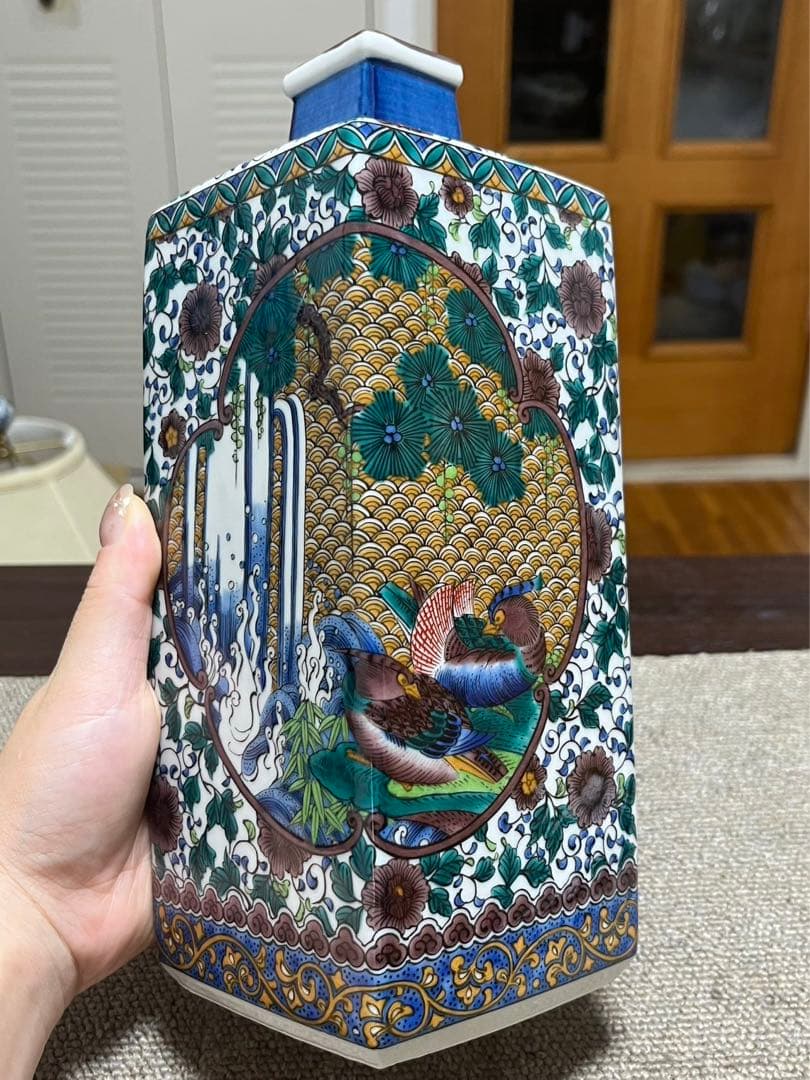 未使用 九谷焼 九谷 仙龍 花瓶 花鳥図 高さ約25ｃｍ