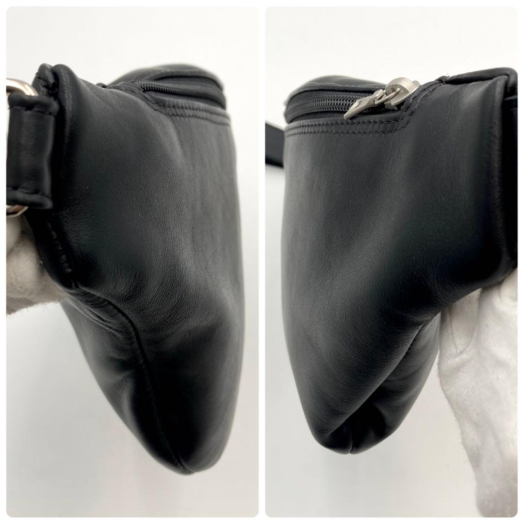 ちょろっぺ✨ m0851 ウエスト&ボディバッグ アニリンレザー 黒 男女