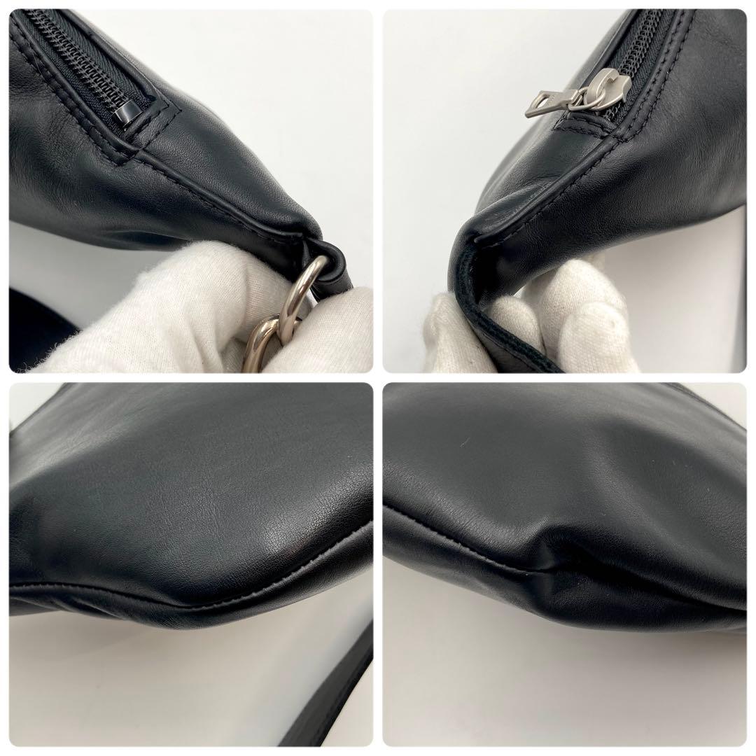 ちょろっぺ✨ m0851 ウエスト&ボディバッグ アニリンレザー 黒 男女