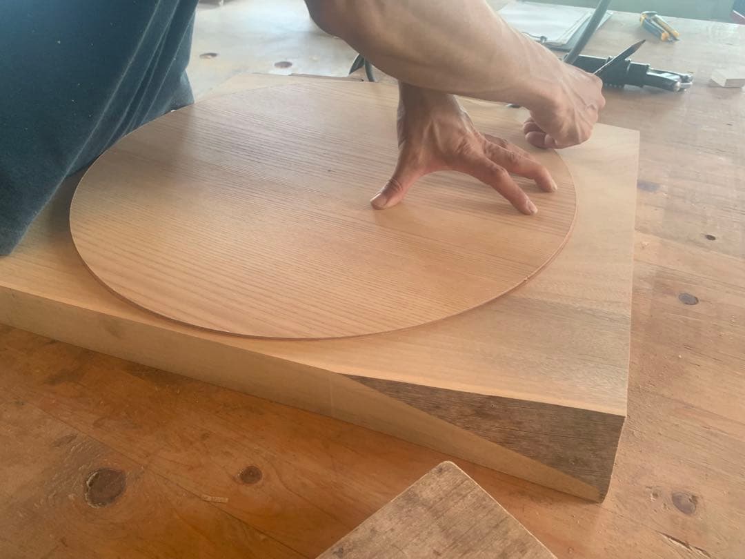 ☆ぺんぎん☆楠円形飾り台、桧片側耳付棚板オーダー製作●確認