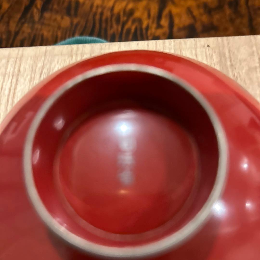 赤い漆器 ボウル 銀色の葉模様