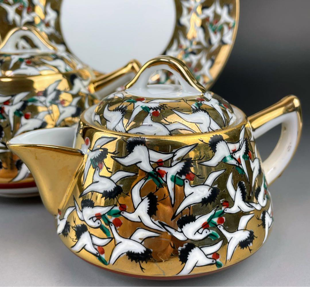 【希少】九谷焼 1000クレーン 鶴 シュガーボウル クリーマー 皿 プレート