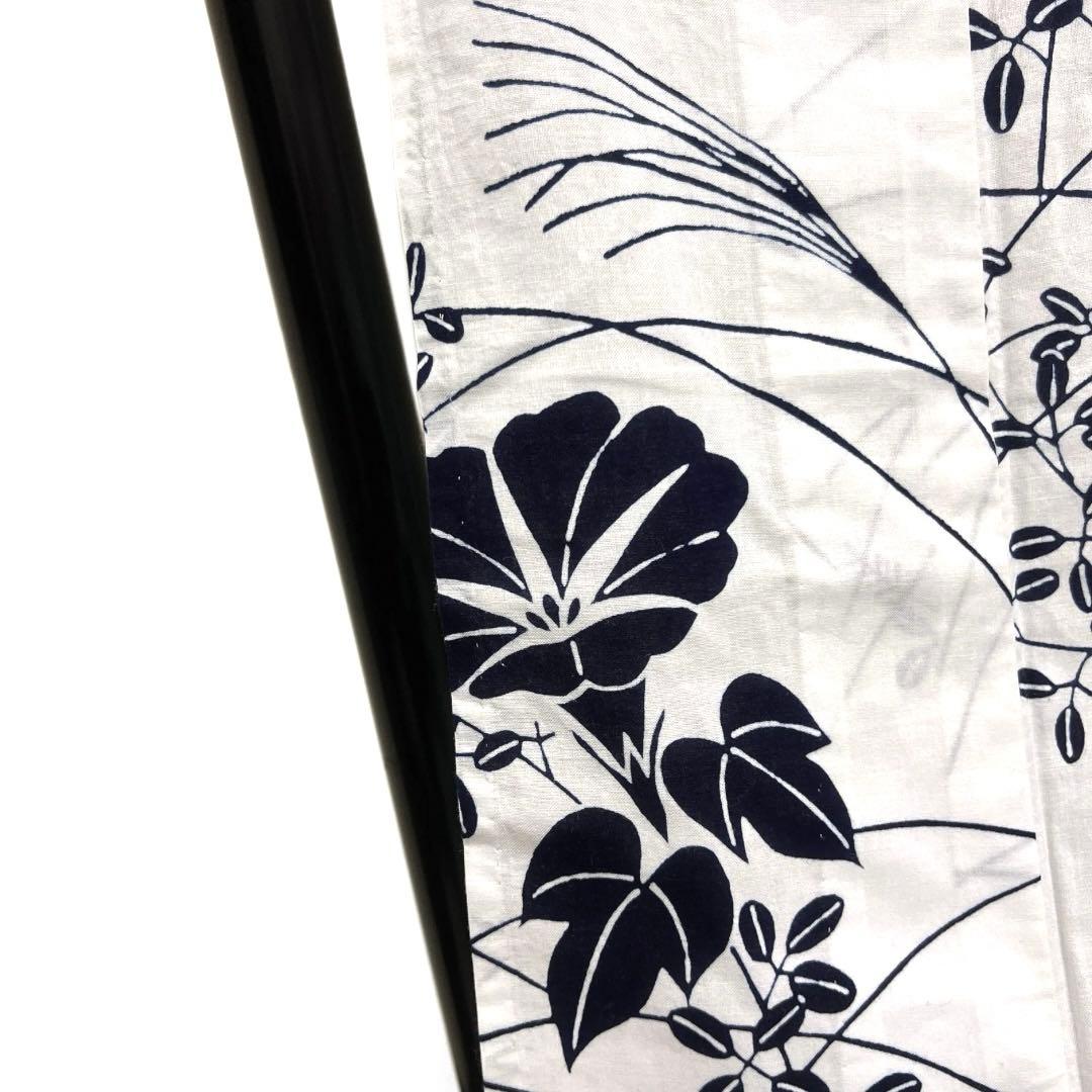 浴衣　朝顔　萩　稲穂　白地　ネイビー　着物　074a d