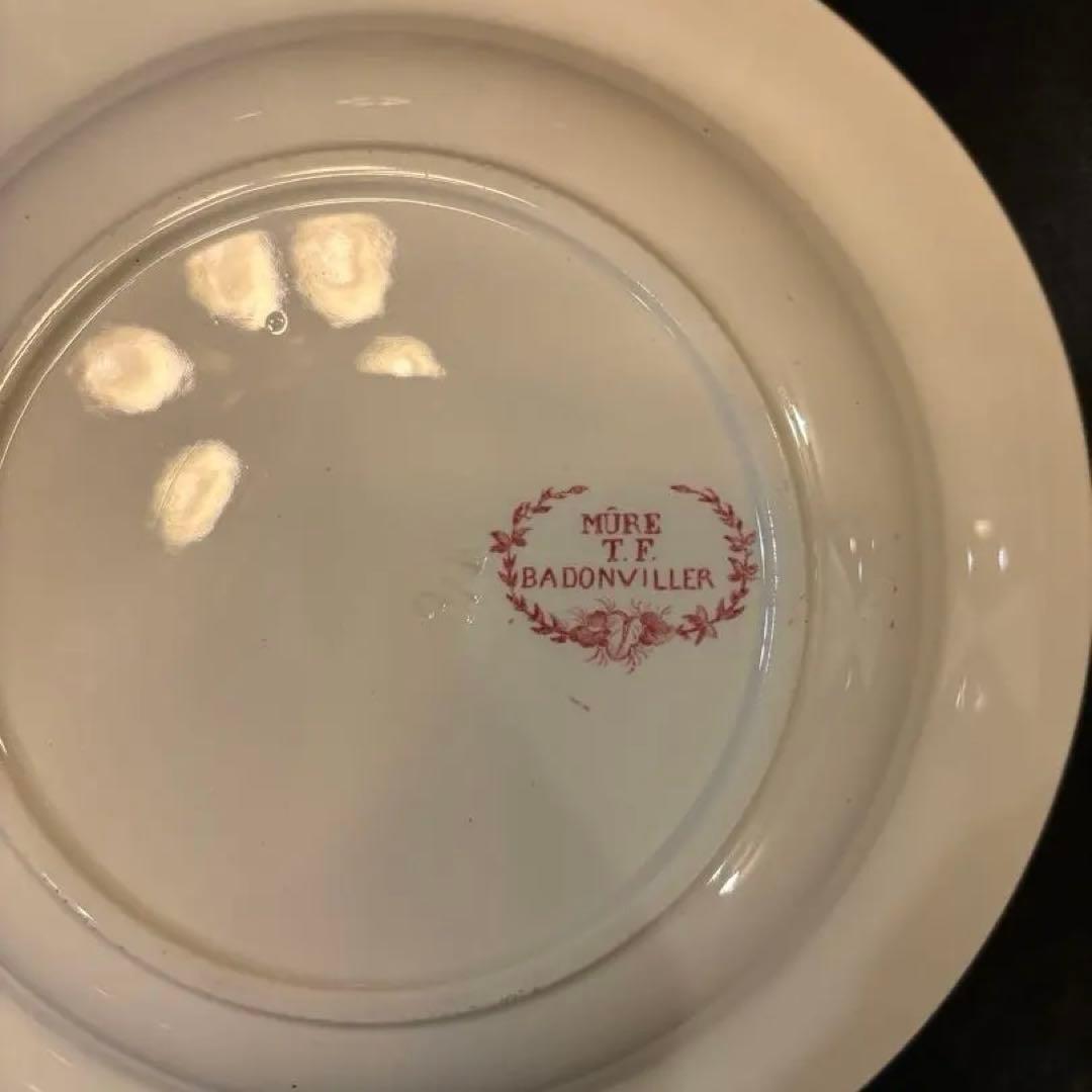 フランスアンティークプレート　3枚セット ラズベリー赤2枚・ラズベリーと蝶青1枚