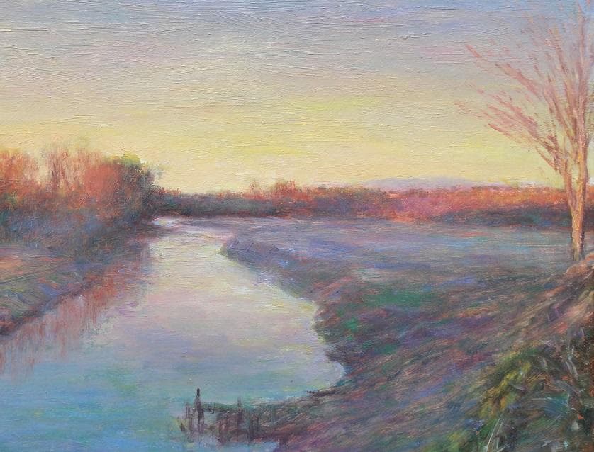 井上司「夜明けの川」油彩 P6号