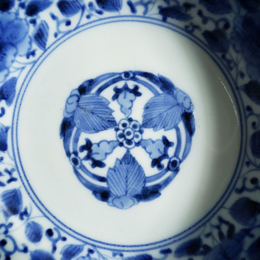 なます皿　古伊万里　染付　江戸　花唐草　五弁花　蛇の目　渦福　イ号　訳あり