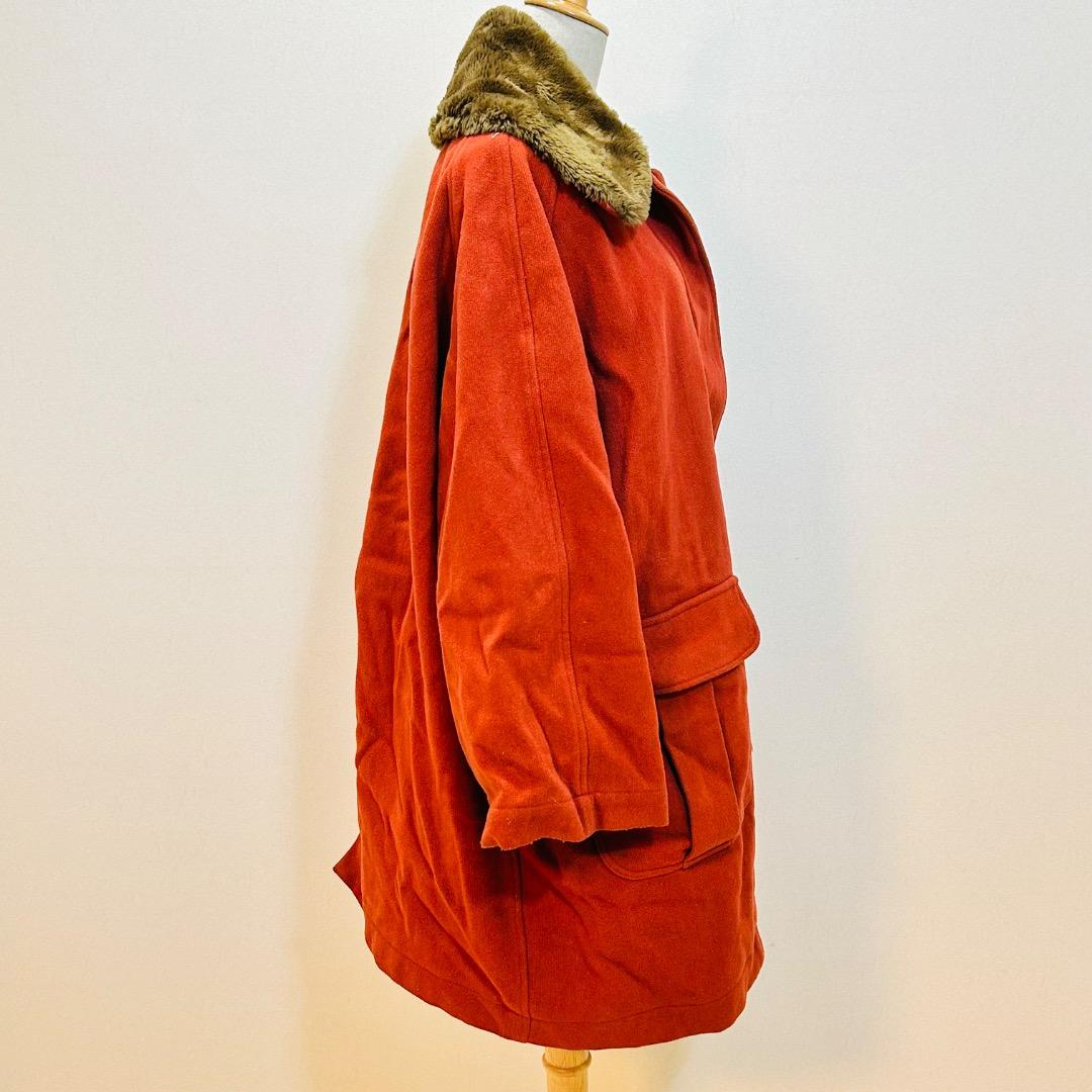 【ヴィンテージ】ジリ ファーカラーテラコッタレッドフラップポケット ワイドコート