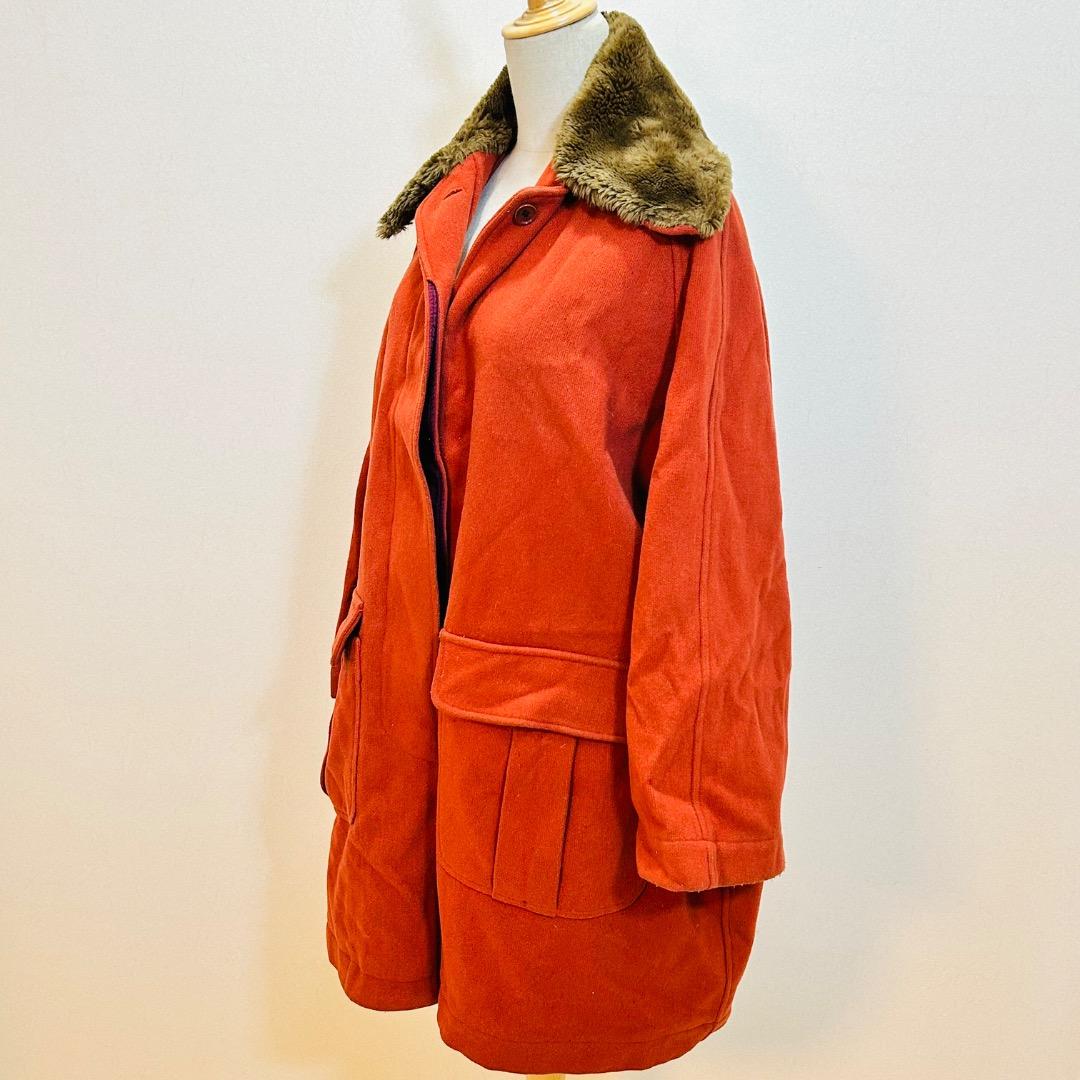 【ヴィンテージ】ジリ ファーカラーテラコッタレッドフラップポケット ワイドコート