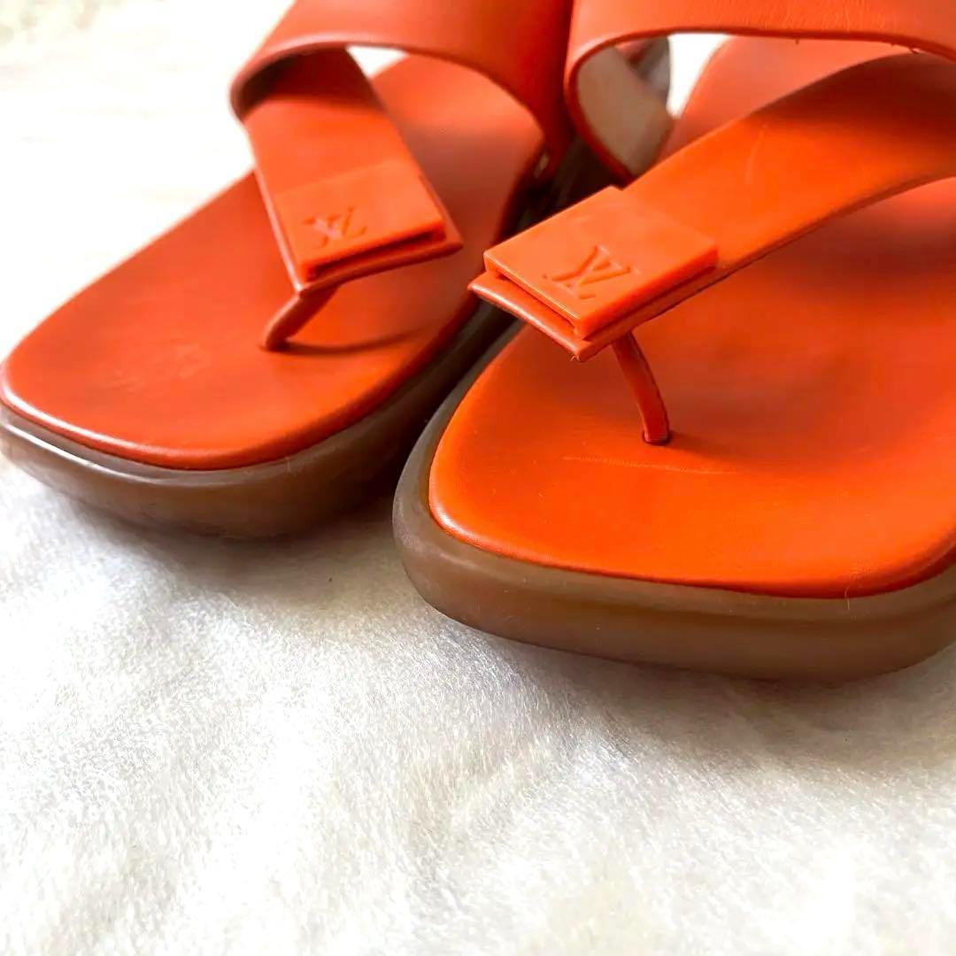 LOUIS VUITTON 美品✨オレンジ レザー トングサンダル 22.5cm