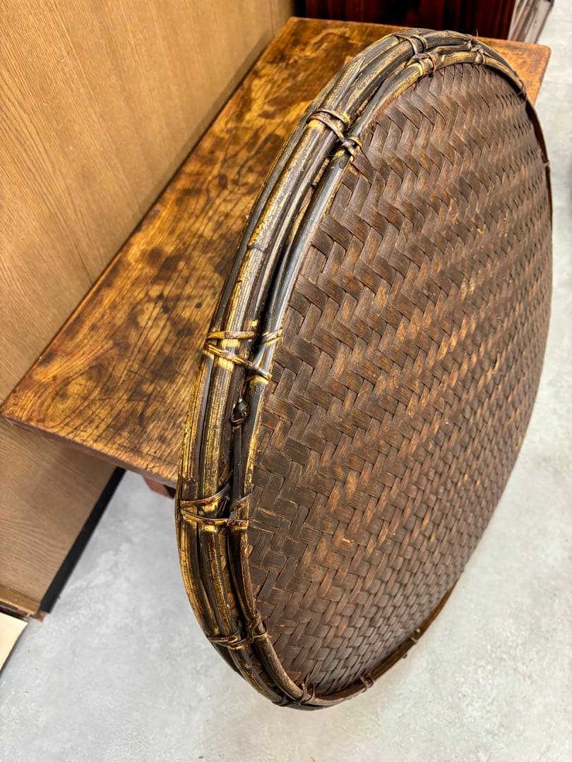 古民藝 竹丸盆 直径67cm 大型丸盆 竹編み 干し盆 古道具 古民家