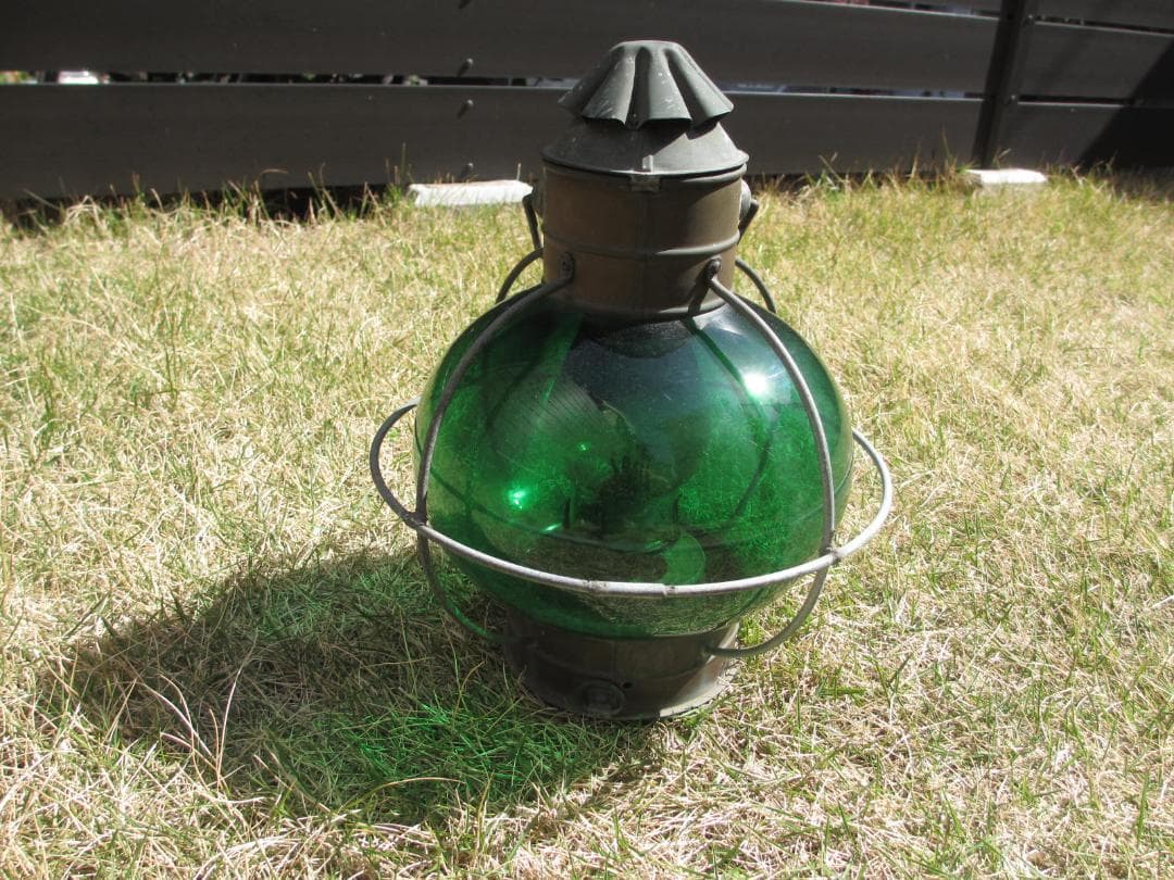 古道具珍しいアンティーク★グリーン ダルマランタン★オイルランプ 昭和レトロ船舶