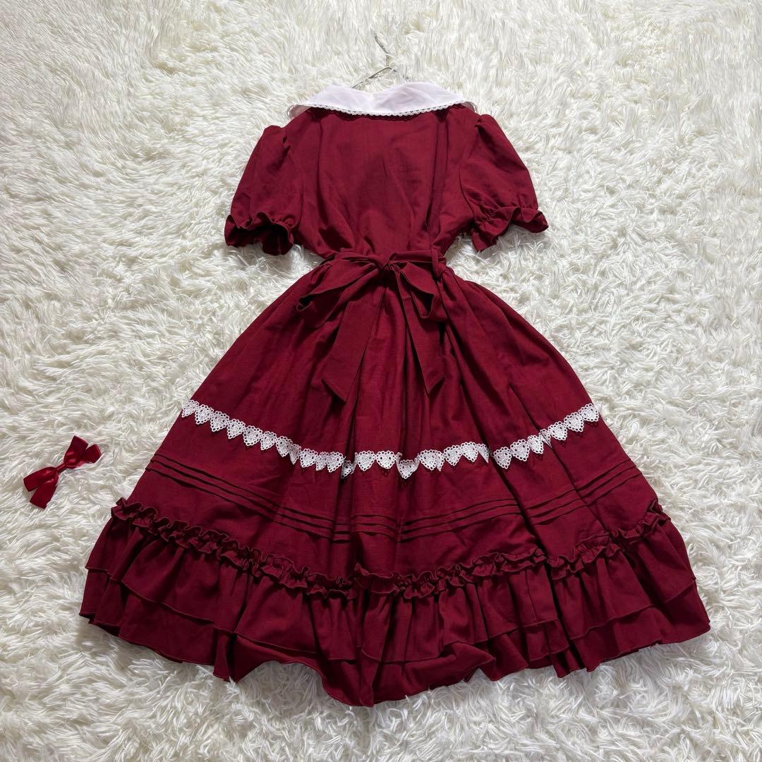 ロリータワンピース ウエストリボン 銀ボタン ゴスロリ かわいい