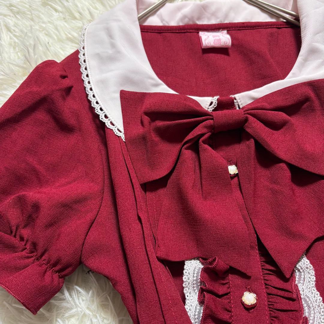 ロリータワンピース ウエストリボン 銀ボタン ゴスロリ かわいい