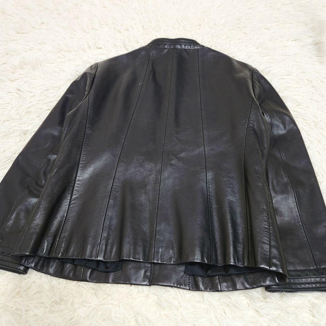 【本革】Leilian 羊革 フリル レザージャケット ブラック