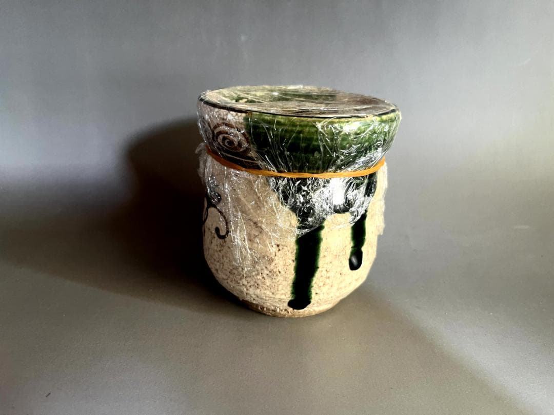 火入れ■織部焼き 丸型 火器 煙草盆 灰入り お茶道具 古美術 時代物 骨董品■