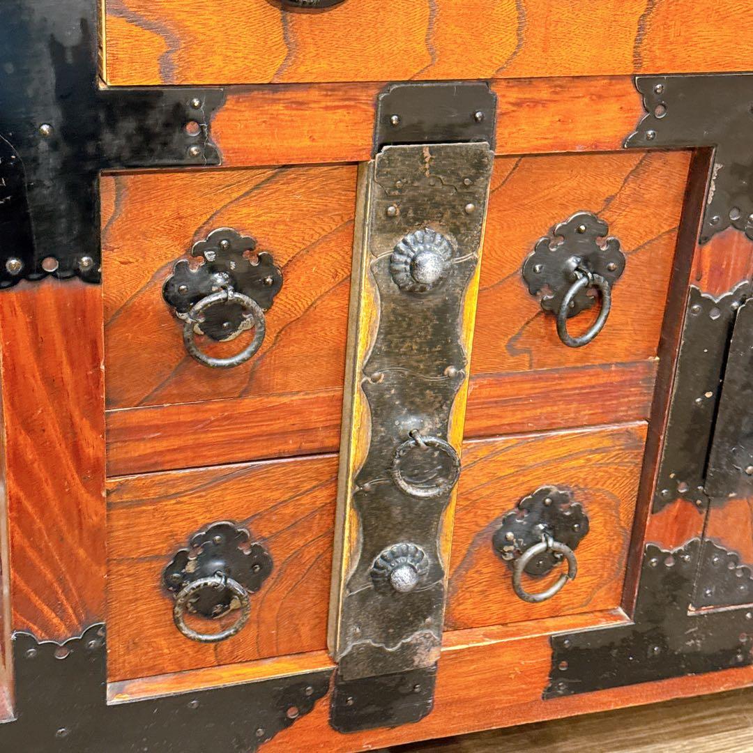 【美品】仙台箪笥風 民芸箪笥 和家具 小箪笥 車輪付き 鉄金具 木製 収納棚