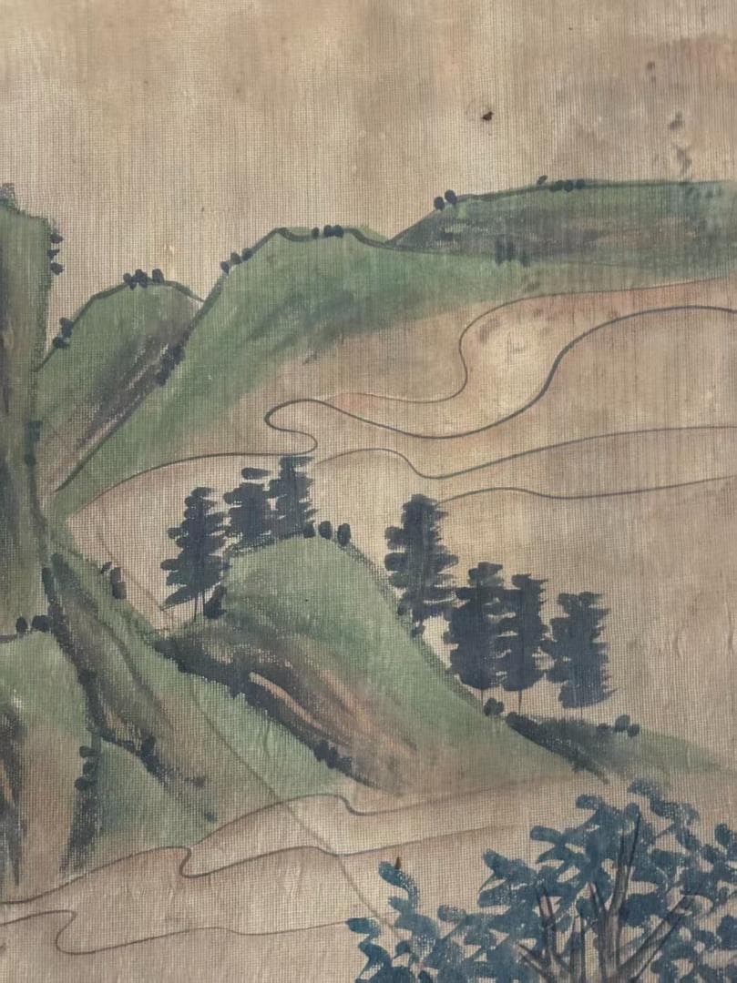 中国古美術 清代 王時敏 放掉吟秋山水図 絹本 三尺 手描き 掛け軸 水彩画