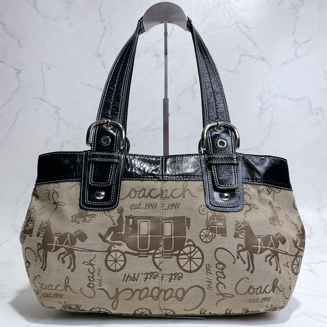 極美品✨COACH ハンドバッグ ホース&キャリッジ プリーテッド SOHO