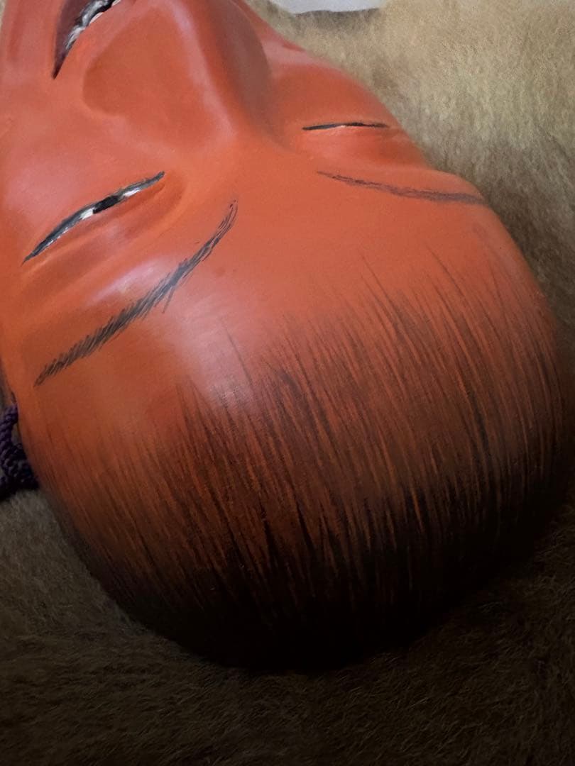 脳面　オレンジ色の木製　稀少品　Japan 骨董