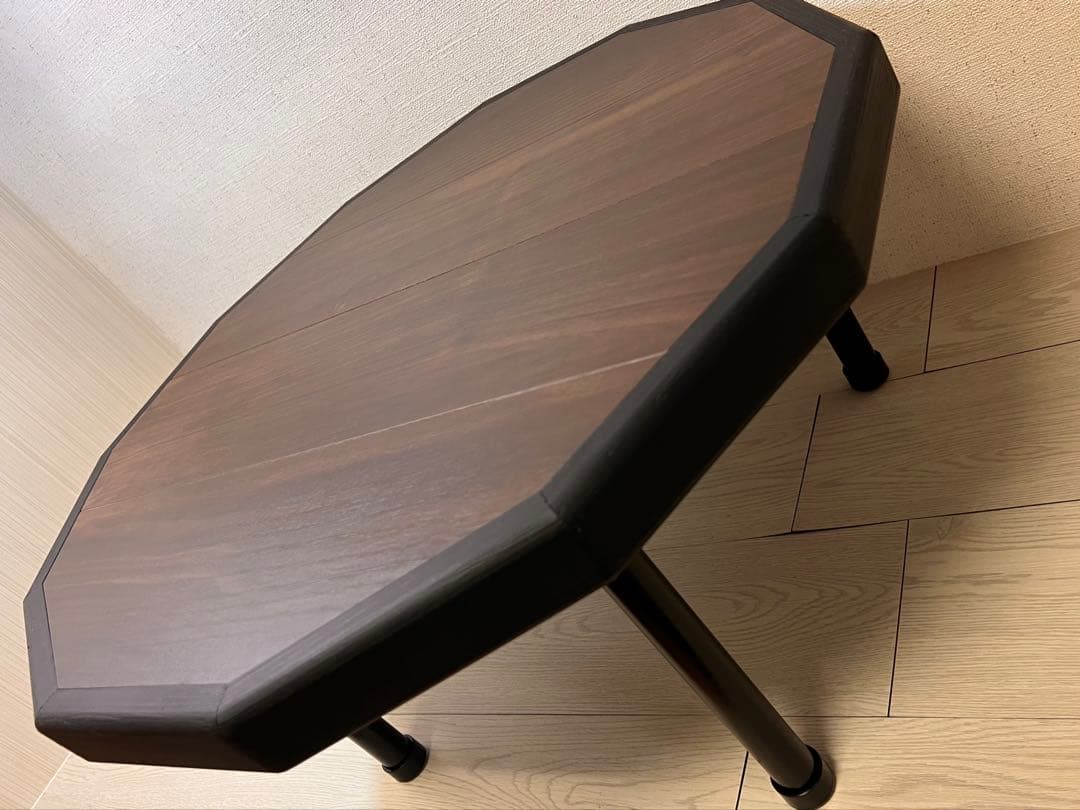 座卓・ちゃぶ台・ローテーブル 正12角形ブラウンブラックテーブル　キャンプにも♪