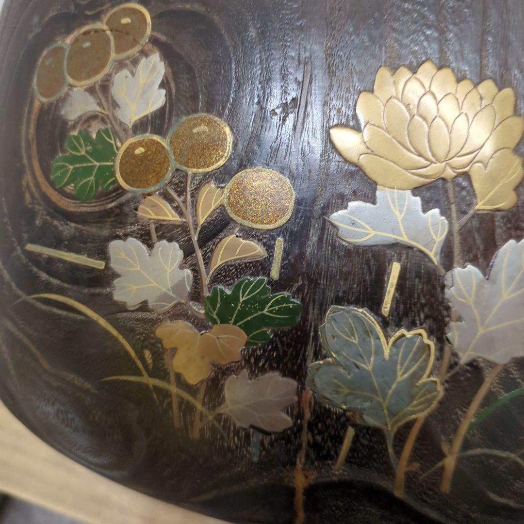 骨董　蒔絵　螺鈿　火鉢　桐　内側銅器　大型　花入　鉢カバー