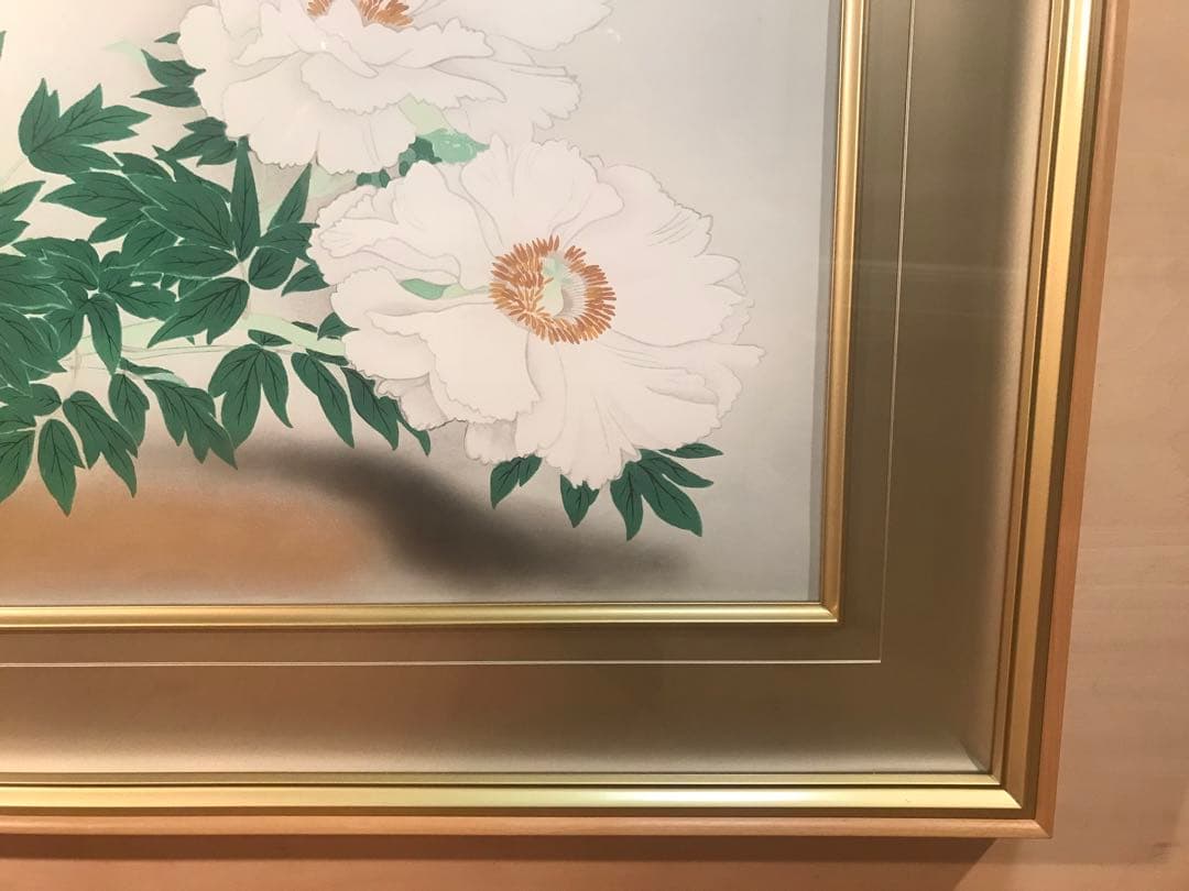 小倉遊亀　「牡丹」　木版画　刷り込みサイン・作品証明シール有り