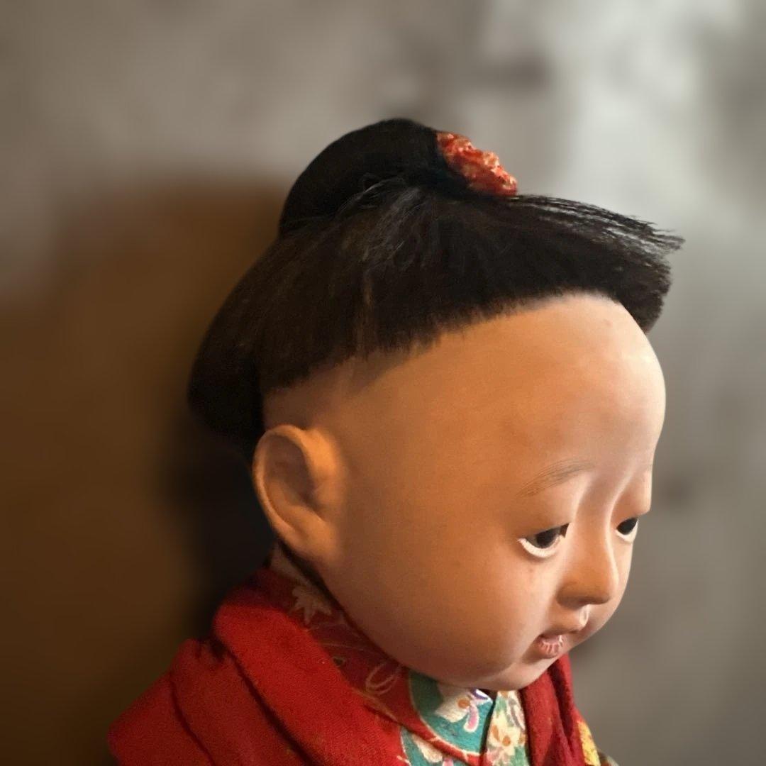 最終お値下げ‼️ヴィンテージ　市松人形 赤と緑の花柄着物　幼子　かわいいあんよ