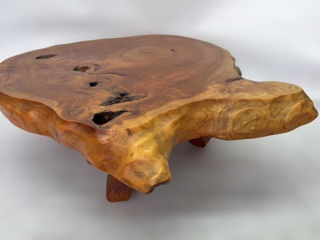 理逸作　 天然木 座卓 木製座卓 　一枚板　節あり　b008