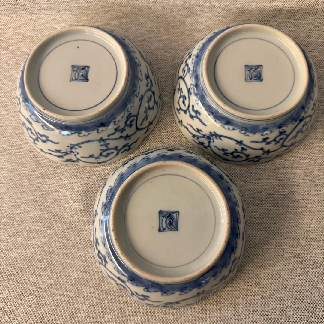 古伊万里　染錦　芙蓉手　松梅　渦福　なます皿　3枚