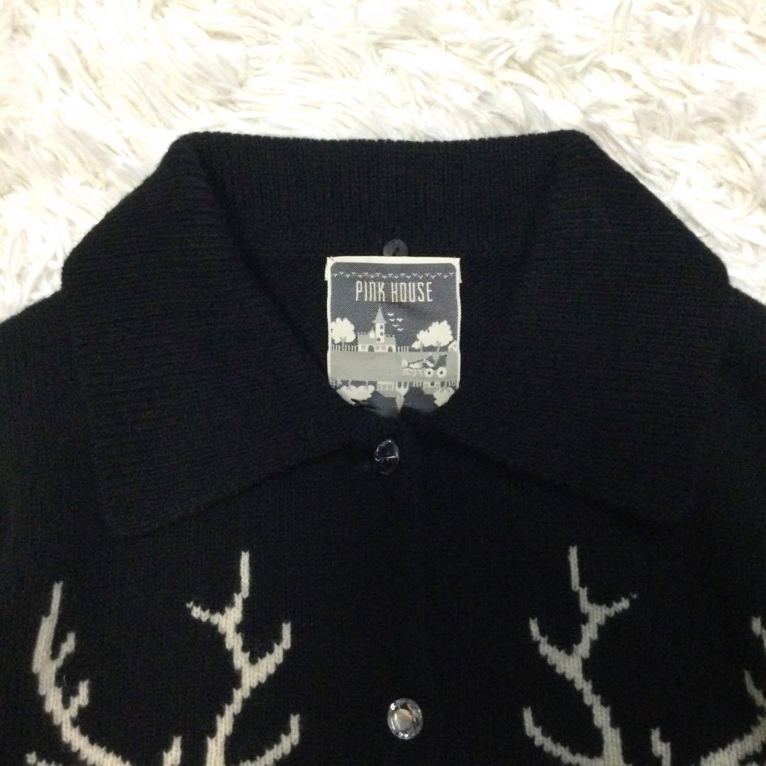 【希少】美品★ピンクハウス ファー襟トナカイ ビジュー ニットカーディガン