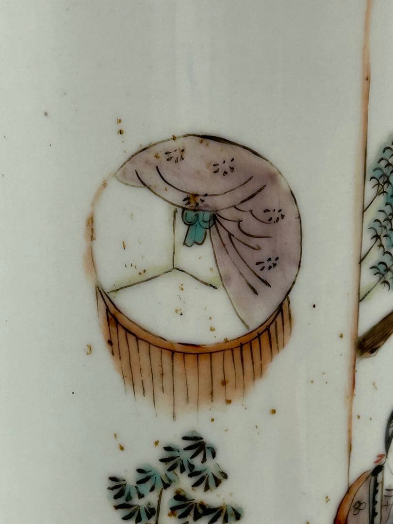 岐No28 中国　清時代　粉彩筆筒② 帽筒　美女図　同治年製　送料込み0503