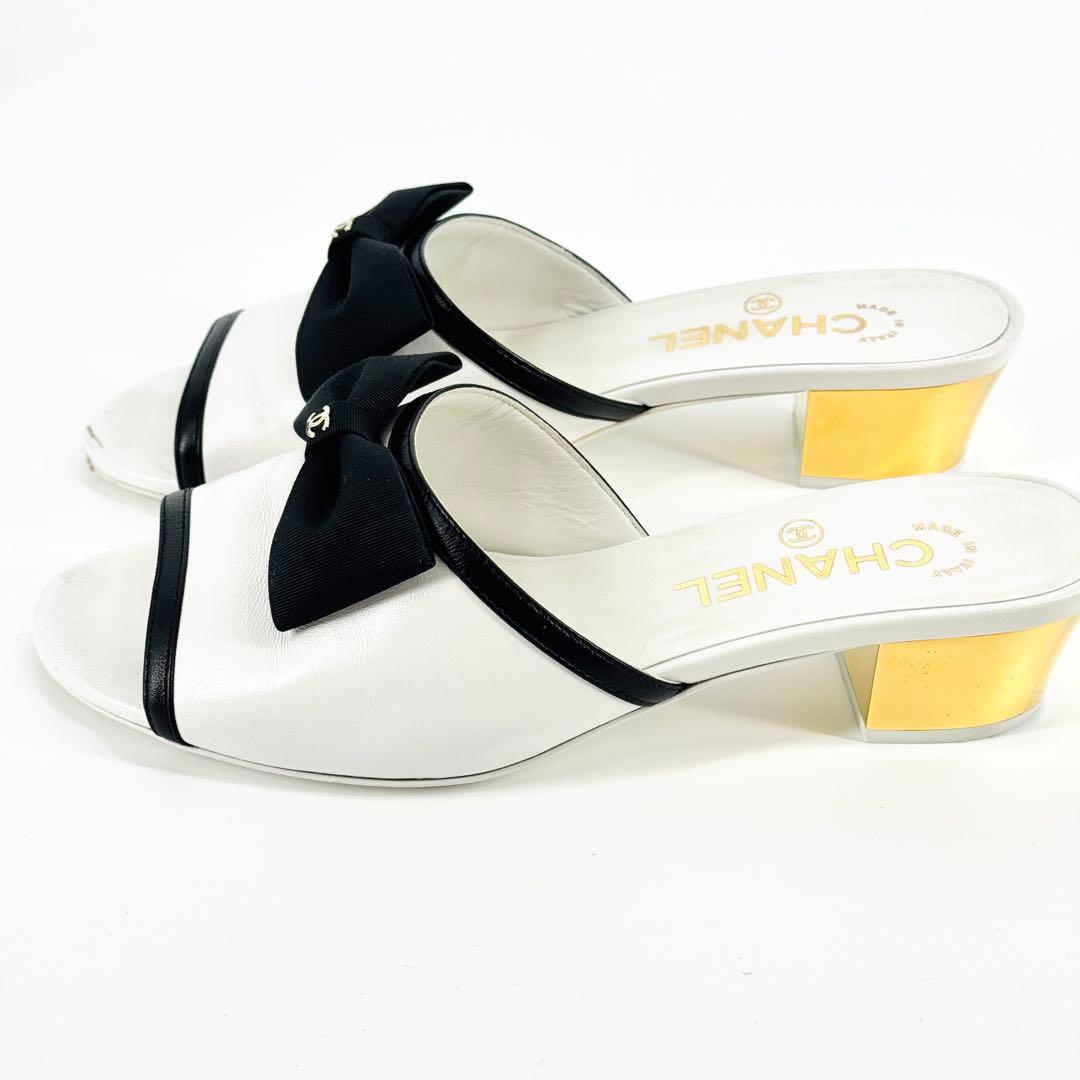 CHANEL シャネル 24SS リボン ミュール ラムスキン サンダル 37