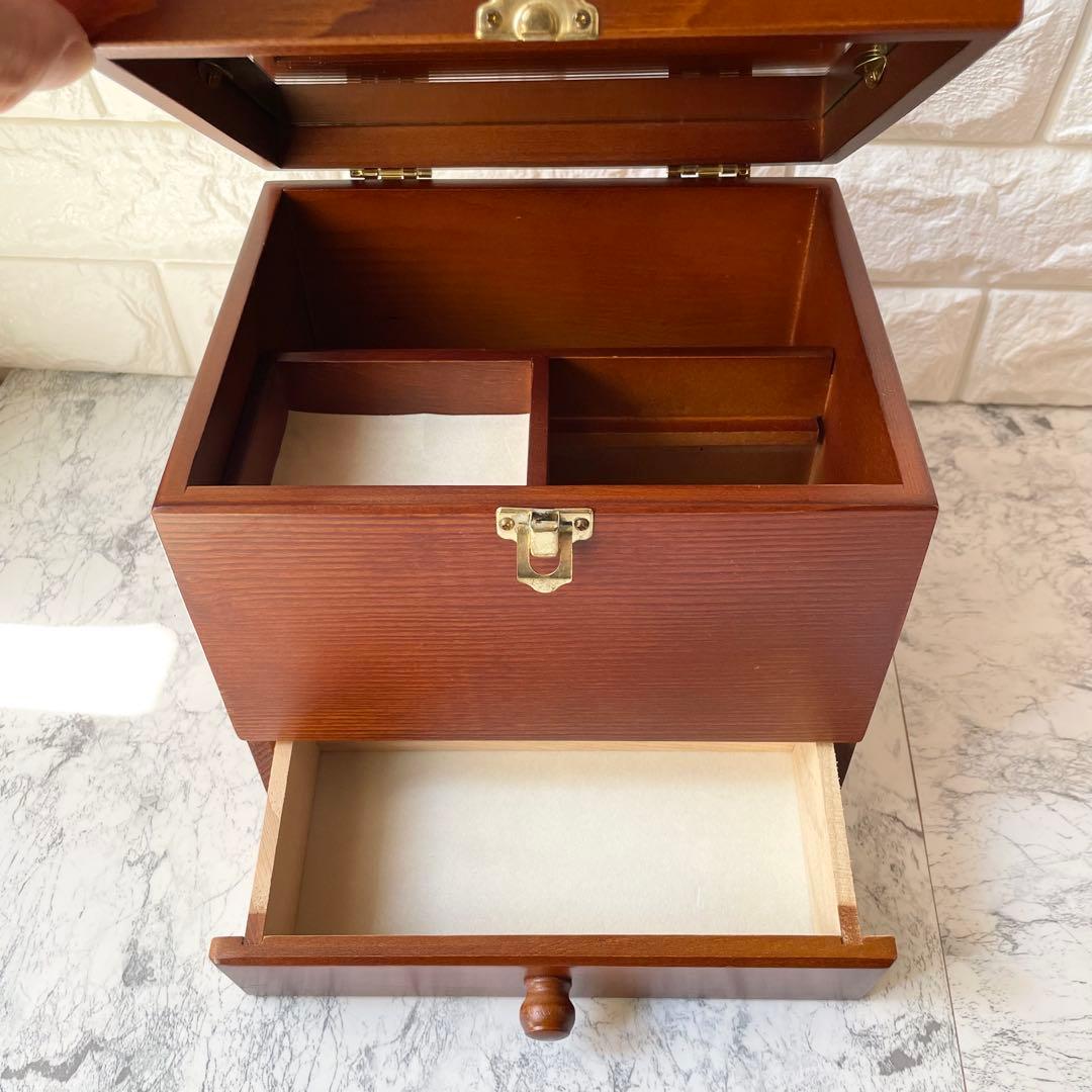 【美品】GWOOD 鏡付き メイクボックス コスメ収納 小物入れ